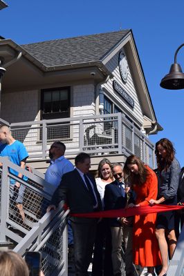 Marion Maritime Center
On Tuesday morning, the ribbon was cut on Marion’s new Maritime Center. Town Administrator Geoffrey Gorman, State Representative Mark Sylvia, State Senator Kelly Dooner, Executive Office of Economic Development Interim Secretary Ashley Stolba, and Select Board Chair Randy Parker all spoke before the cutting, with Parker handing the big scissors off to the Stolba and Dooner to do the actual grand opening. Photos by Sam Bishop
