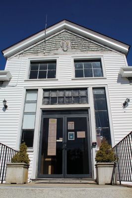 Marion Town Hall Annex
The Main Street-facing side of the Marion Town Hall Annex building is scheduled for a significant facelift in 2021. The Community Preservation Committee recently voted to approve two appropriations of $90,000 each toward the building’s renovation, including a historically appropriate Main Street entry way featuring mahogany doors, the replacement of windows, and a restoration of the facade. Photo by Mick Colageo
