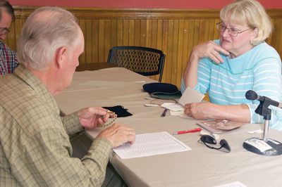 Antique Show
The Sippican Historical Society hosted a fundraiser heirloom discovery/antiques appraisal at the Marion Music Hall on June 27. Featured appraisers Frank McNamee and Jim Gahan examined a number of pieces of art, jewelry, and artifacts throughout the morning. Photos by Colin Veitch
