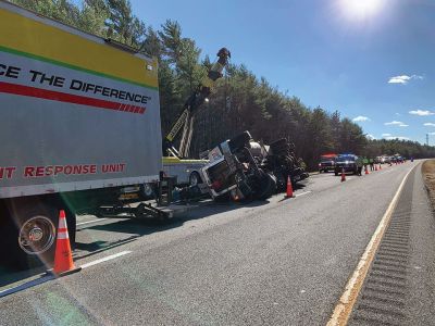 Highway Crash
A utility truck carrying a crane broke down on December 1 on Route 195 in Mattapoisett and then fell sideways, temporarily closing the North Street exit ramp and all eastbound traffic between Mattapoisett and Marion. The backup extended to the Route 240 exit in Fairhaven, according to information posted on Facebook by the Mattapoisett Fire Department/EMS. Photos courtesy of Mattapoisett Fire Department/EMS
