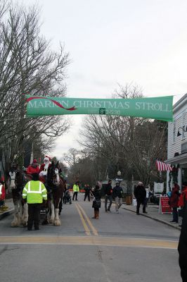 Marion Holiday Stroll 
Here Comes Santa Claus! – Santa made his big entrance to the Marion Holiday Stroll on Sunday, December 8, from across Sippican Harbor on his ‘water sleigh’ to the crowd that awaited him at the Town Wharf. The holiday stroll is the perfect way to get into the holiday spirit and capture a bit of that Christmas magic. Photo by Jean Perry
