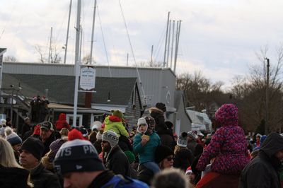 Marion Holiday Stroll 
Here Comes Santa Claus! – Santa made his big entrance to the Marion Holiday Stroll on Sunday, December 8, from across Sippican Harbor on his ‘water sleigh’ to the crowd that awaited him at the Town Wharf. The holiday stroll is the perfect way to get into the holiday spirit and capture a bit of that Christmas magic. Photo by Jean Perry
