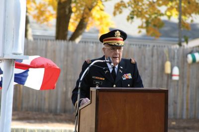 Marion Veterans Day Observance
During the Marion Veterans Day observance on Friday morning, the townspeople of Marion expressed a heartfelt thank you to the Benjamin D. Cushing VFW Post 2425, which in return gave a moving farewell as it disbanded this year and donated the VFW building to the town. Emotions were evident on the faces of the VFW Post 2425 members, as well as selectmen and those in attendance. Photos by Jean Perry
