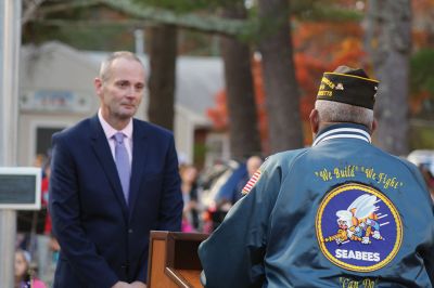 Marion Veterans Day Observance
During the Marion Veterans Day observance on Friday morning, the townspeople of Marion expressed a heartfelt thank you to the Benjamin D. Cushing VFW Post 2425, which in return gave a moving farewell as it disbanded this year and donated the VFW building to the town. Emotions were evident on the faces of the VFW Post 2425 members, as well as selectmen and those in attendance. Photos by Jean Perry
