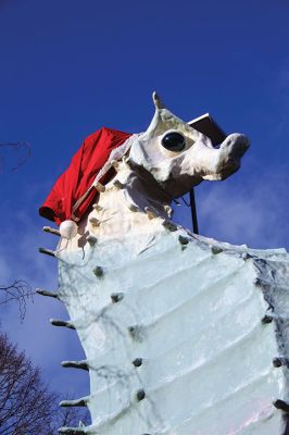 Christmas Scenes
Salty the Seahorse is in the holiday spirit, while Rudolph seems to have lost an antler at Town Hall and one village home’s gathering of Christmas characters overlooks Mattapoisett harbor. Photos by Mick Colageo
