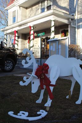 Christmas Scenes
Salty the Seahorse is in the holiday spirit, while Rudolph seems to have lost an antler at Town Hall and one village home’s gathering of Christmas characters overlooks Mattapoisett harbor. Photos by Mick Colageo
