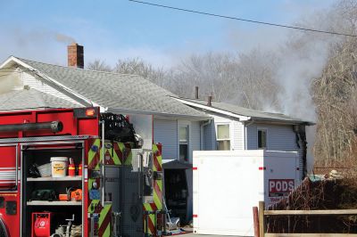 Mattapoisett Fire Department 
On March 6 at approximately 10:09 am, the Mattapoisett Fire Department was dispatched to 141 Fairhaven Road for a reported structure fire. Fire Chief Andrew Murray arrived on scene at 10:11 am and reported heavy fire and smoke showing from the rear of the structure. At the time, a first-alarm assignment was requested to the scene, bringing in engines from Marion and Fairhaven Fire. Rochester Fire responded to Mattapoisett fire station for station coverage. Photos by Mick Colageo
