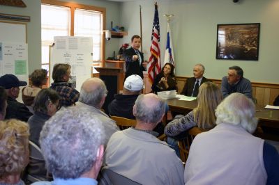 Auction Time
It was standing room only at the Mattapoisett Town Auction on January 24. The town put five parcels up for bid for non-payment of taxes. The fifty plus people filled the conference room overflowing into the hallway. Only 2 of the 5 lots offered were sold at the auction. Photo by Paul Lopes
