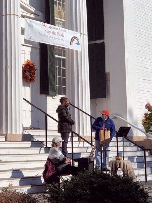 Jack Eklund speaks to the assembled congregation of the Mattapoisett Congregational Church
Jack Eklund speaks to the assembled congregation of the Mattapoisett Congregational Church on the subject of Pastor Appreciation Sunday and offers a gift as a token of the congregation’s esteem for Pastor Amy Lignitz-Harken. Photo by Jennifer Shepley
