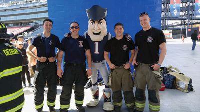 Mattapoisett Firefighters
Four Mattapoisett firefighters participated in the Gillette Stadium S4RT stair climb fundraiser on Sunday, May 7. Lieutenant Justin Dubois and firefighters Justin Blue, Silas Costa, and Bill Oliver climbed 2,880steps in one hour in full firefighter gear (up to 100 lbs) to raise money for Homes For Our Troops, a nonprofit that builds adaptive homes for injured veterans. Photo courtesy Lt. Justin Dubois
