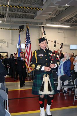 Mattapoisett Fire Station
The Mattapoisett Fire Station Building Committee has seen through to completion the town’s new facility on Route 6. Before the December 11 raising of the American flag, hundreds gathered inside to hear from the committee’s members and town officials. Fire Chief Andrew Murray presented the shovel that first broke ground to Committee Chairman Mike Hickey and certificates of appreciation to Hickey, Committee member William Kantor, Fire Department Captain Jordan Collyer, Photos by Mick Colageo
