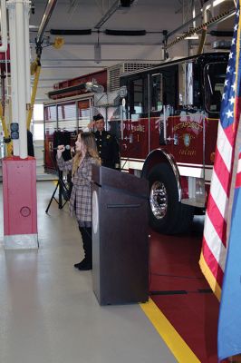 Mattapoisett Fire Station
The Mattapoisett Fire Station Building Committee has seen through to completion the town’s new facility on Route 6. Before the December 11 raising of the American flag, hundreds gathered inside to hear from the committee’s members and town officials. Fire Chief Andrew Murray presented the shovel that first broke ground to Committee Chairman Mike Hickey and certificates of appreciation to Hickey, Committee member William Kantor, Fire Department Captain Jordan Collyer, Photos by Mick Colageo
