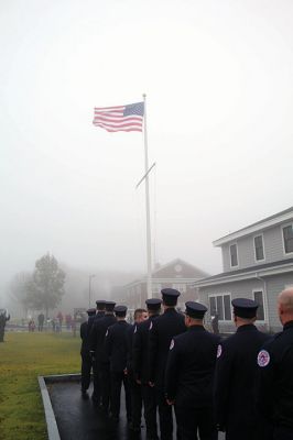 Mattapoisett Fire Station
The Mattapoisett Fire Station Building Committee has seen through to completion the town’s new facility on Route 6. Before the December 11 raising of the American flag, hundreds gathered inside to hear from the committee’s members and town officials. Fire Chief Andrew Murray presented the shovel that first broke ground to Committee Chairman Mike Hickey and certificates of appreciation to Hickey, Committee member William Kantor, Fire Department Captain Jordan Collyer, Photos by Mick Colageo
