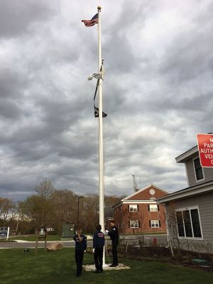 Flag Ceremony
Mattapoisett Firefighter Barry Lima along with Explorers from the junior firefighters program raised a flag that previously had flown over the World Trade Center site. The flag has been on a tour of the country since 2021 stopping at Police and Fire Stations where ceremonies are held to remember the fallen firefighters and police officers whose service in the face of unspeakable horror should never be forgotten.
