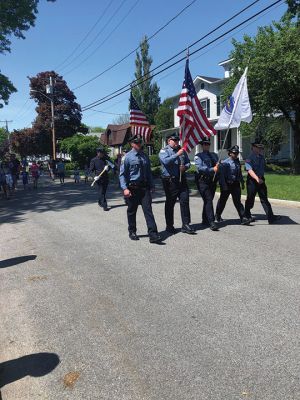 Mattapoisett Memorial Day
American Legion Florence Eastman Post 280 hosted the annual Mattapoisett Memorial Day observances with a moving ceremony held at Center School. Pictured are members of the legion with Veteran's Agent Chris Gerrior, who is also seen saluting after placing flowers at Memorial Park. The Mattapoisett Police color guard took part in the procession. American Legion member George Randall recited the Gettysburg Address, Old Rochester Regional Junior High student Sasha Volkema read the governor's proclamation and re
