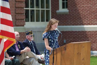 Mattapoisett’s Memorial Day
Old Rochester Regional Junior High School eighth grader Mary Kate McIntire was chosen by her school’s social studies department to deliver Abraham Lincoln’s Gettysburg Address, a tradition for Mattapoisett’s Memorial Day observance, on May 28, 2012..  Photo by Eric Tripoli.

