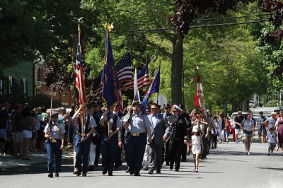  Mattapoisett Memorial Day 
It was a great turnout for the Mattapoisett Memorial Day observance on Monday afternoon, which began at Center School and then proceeded to the library for the placement of flowers on the monuments before parading over to Town Wharf to place a wreath in the outgoing tide to honor those lost at sea. Photos by Jean Perry
