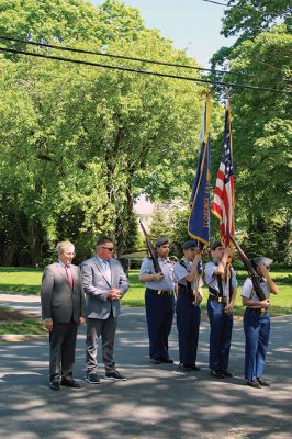  Mattapoisett Memorial Day 
It was a great turnout for the Mattapoisett Memorial Day observance on Monday afternoon, which began at Center School and then proceeded to the library for the placement of flowers on the monuments before parading over to Town Wharf to place a wreath in the outgoing tide to honor those lost at sea. Photos by Jean Perry
