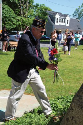  Mattapoisett Memorial Day 
It was a great turnout for the Mattapoisett Memorial Day observance on Monday afternoon, which began at Center School and then proceeded to the library for the placement of flowers on the monuments before parading over to Town Wharf to place a wreath in the outgoing tide to honor those lost at sea. Photos by Jean Perry
