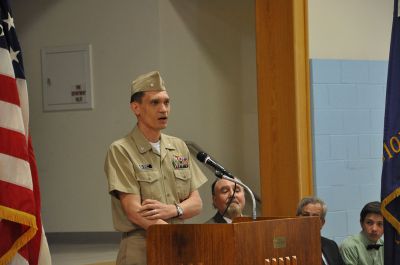 Memorial Day
The rain cancelled the parade and forced the Memorial Day observance indoors on Monday, but many gathered to honor our fallen soldiers and their families inside Center School. Keynote speaker Commander Bryan D. Williams gave a heartfelt speech, while George Randall recited the Gettysburg Address to mark the 100th anniversary of when his father, Jeremiah, first read it on Memorial Day in 1917 at the age of 15. Photos by Sarah French Storer
