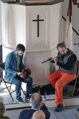 Mattapoisett Museum
Mattapoisett native Mark Roberts joined Rhode Island-based musician Benedict Gagliardi to perform Celtic music on March 16 at the Mattapoisett Museum. Photo courtesy Robert Price
