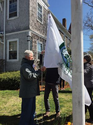 Mattapoisett Tree Committee 
On Arbor Day, April 29th, the Mattapoisett Tree Committee gathered at Town Hall to raise the flag commemorating the day. Mattapoisett has been a Tree City for 14 years. Photos by Marilou Newell
