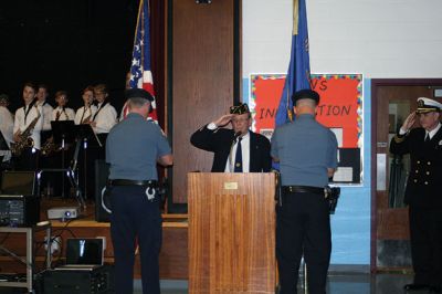 Mattapoisett’s Veterans Day Ceremony
Mattapoisett’s Florence Eastman American Legion Post 280 hosted Veterans Day observations at Old Hammondtown School on Friday, November 10 to a standing room only crowd. Guest speaker Dr. James Hickey, a retired U.S. Navy commander, gave an inspirational talk on how one person can make a large impact on society. Photos by Marilou Newell
