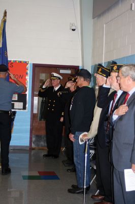 Mattapoisett’s Veterans Day Ceremony
Mattapoisett’s Florence Eastman American Legion Post 280 hosted Veterans Day observations at Old Hammondtown School on Friday, November 10 to a standing room only crowd. Guest speaker Dr. James Hickey, a retired U.S. Navy commander, gave an inspirational talk on how one person can make a large impact on society. Photos by Marilou Newell
