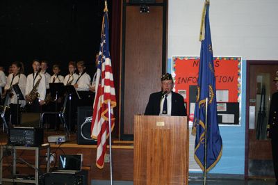 Mattapoisett’s Veterans Day Ceremony
Mattapoisett’s Florence Eastman American Legion Post 280 hosted Veterans Day observations at Old Hammondtown School on Friday, November 10 to a standing room only crowd. Guest speaker Dr. James Hickey, a retired U.S. Navy commander, gave an inspirational talk on how one person can make a large impact on society. Photos by Marilou Newell
