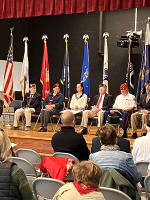 Veterans Day
Iraq war veteran Dr. David Vacchi delivered the keynote address during Veterans Day ceremonies held on Saturday by the Town of Mattapoisett at the American Legion Florence Eastman Post 280. Tri-Town Veterans Office agent Chris Gerrior led the ceremony with participation by the Showstoppers, Rochester Boy Scouts Troop 31, Hadley Perron, Chaplain Langhoff, Geneva Gerrior, veteran Raymond Hanks and the Congregational Church. Photos by Marilou Newell
