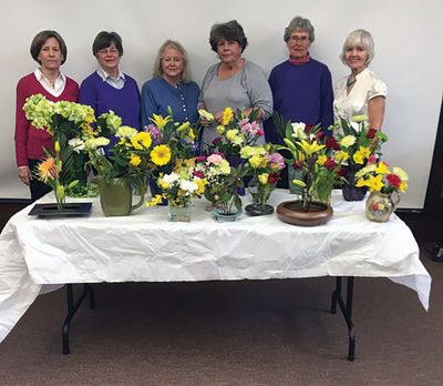 Mattapoisett Woman's Club
Left to right: Erin Burlinson, Nancy Fletcher, Karen Gardner, Mary O'Keefe, Peg Olney, and Ellen Flynn of the Mattapoisett Woman's Club Garden Group met to make floral arrangements. Thanks to the Mattapoisett Public Library for the use of its meeting room for our meetings. Photo courtesy Karen Gardner
