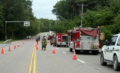 Route 6 Crash
At 1:01pm the Mattapoisett Police and Fire Departments were called out to a one vehicle motor vehicle crash on Route 6 at the Marion town line. The driver of the vehicle reportedly lost control of the vehicle and hit a telephone pole splitting off the bottom of the pole. The driver later refused medical treatment. The Police and Fire Department had to stand by while waiting for NSTAR to secure the power lines which were still energized and causing smoldering fires in the adjacent trees.
