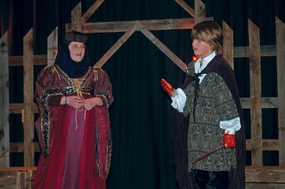 RMS presents Macbeth
Mackenzie Drew (left) as Lady Macbeth and Gabe Noble Shriver (right) as Macbeth rehearse a scene together during the Monday dress rehearsal of the RMS production of the infamous murder-mystery play by William Shakespeare. Photo by Eric Trippoli
