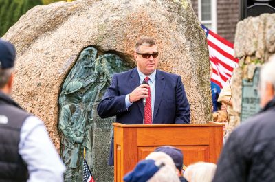 Marion Veteran's Day
Marion resident and Technical Sergeant of the Massachusetts National Guard Mandy Givens was the keynote speaker at the town's Veterans Day ceremony on November 11 at Old Landing. Select Board Chairman Randy Parker and outgoing Town Administrator Jay McGrail also shared remarks, and music was played by the Sippican Elementary School Band. Photos by Ryan Feeney
