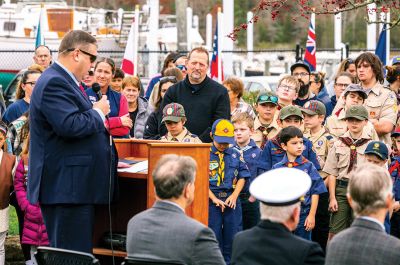 Marion Veteran's Day
Marion resident and Technical Sergeant of the Massachusetts National Guard Mandy Givens was the keynote speaker at the town's Veterans Day ceremony on November 11 at Old Landing. Select Board Chairman Randy Parker and outgoing Town Administrator Jay McGrail also shared remarks, and music was played by the Sippican Elementary School Band. Photos by Ryan Feeney
