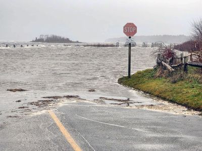 Flooding
Flash flooding on Monday in Marion village shut down parts of Front Street and closed Island Wharf and Silvershell Beach, which were under water. Photos courtesy Town of Marion
