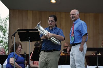 Young People’s Concert
The Marion Concert Band catered to the young ones on July 27 during its children’s-themed performance, “Young People’s Concert,” with selected songs familiar to children. Here, band conductor Tobias Monte sits onstage with the children, firing up their imaginations, and handing out instruments for the children to experiment with. Photos by Jean Perry

