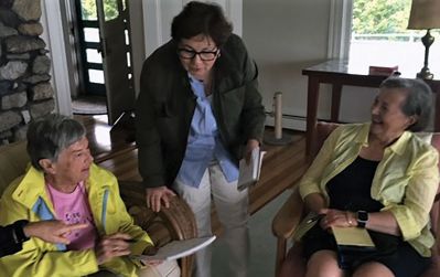 Evening on Sippican Harbor
(L-R) Marion party planners Joan Asker, MaryAnn Hayes, & Jori Borden set the stage for an "Evening on Sippican Harbor" to be held on August 7 from 4:00 pm – 7:00 pm. The evening will be a celebration of Marion's COA and launch the next phase of fundraising by the Friends of the COA for the build-out of floor-to-ceiling walls for existing office space, creating the necessary privacy for townspeople to take advantage of the growing number of services being offered at the Center. 
