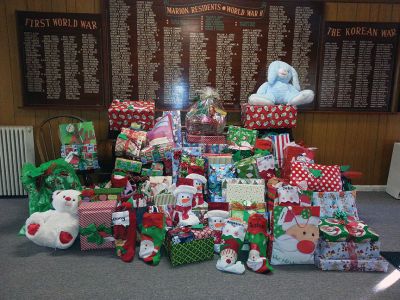 Gift Gathering
Shown here ase the presents that have been collected by the Marion Town House,  Mattapoisett Town Hall and Fall River Surgi Center for a local women and children’s center.
