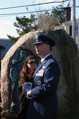 Veteran's Day
Col. Timothy M. White, United States Air Force, an instructor at the Naval War College of Newport, Rhode Island gives the main address at the Marion Veterans Day ceremony on November 11, 2011. Photo by Robert Chiarito.
