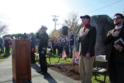 Marion Veteran's Day
James R. Holmes, the J.C. Wylie Chair of Maritime Strategy at the Naval War College in Newport, Rhode Island, spoke to Marion citizens gathered at Old Landing for Veterans Day observances on November 11. Also speaking were Select Board Chair Norm Hills, Town Administrator Jay McGrail, and the Reverend Eric E. Fialho, rector of St. Gabriel’s Episcopal Church. Supporting with their participation were Marion Cub Scouts and the Sippican Elementary School Band under the direction of Hannah Moore. 
