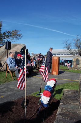 Marion Veteran's Day
James R. Holmes, the J.C. Wylie Chair of Maritime Strategy at the Naval War College in Newport, Rhode Island, spoke to Marion citizens gathered at Old Landing for Veterans Day observances on November 11. Also speaking were Select Board Chair Norm Hills, Town Administrator Jay McGrail, and the Reverend Eric E. Fialho, rector of St. Gabriel’s Episcopal Church. Supporting with their participation were Marion Cub Scouts and the Sippican Elementary School Band under the direction of Hannah Moore. 
