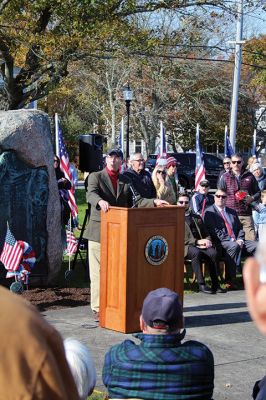 Marion Veteran's Day
James R. Holmes, the J.C. Wylie Chair of Maritime Strategy at the Naval War College in Newport, Rhode Island, spoke to Marion citizens gathered at Old Landing for Veterans Day observances on November 11. Also speaking were Select Board Chair Norm Hills, Town Administrator Jay McGrail, and the Reverend Eric E. Fialho, rector of St. Gabriel’s Episcopal Church. Supporting with their participation were Marion Cub Scouts and the Sippican Elementary School Band under the direction of Hannah Moore. 
