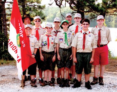 Troop 32 Marion Boy Scouts 
From July 14th to the 20th, Troop 32 Marion Boy Scouts enjoyed the outdoor lifestyle that is the Camp Cachalot Scout Reservation (CSR). Theses scouts earned or participated in Merit Badges classes for Camping, Chess, Family Life, Canoeing, Rowing, Forestry, Search and Rescue, Leatherworking,  Fishing, Rifle and Shotgun. Photo Courtesy Jay Pateakos
