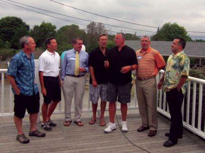 Camp Massasoit’s 50th
Camp Massasoit’s 50th Anniversary, that was held Saturday July 28th at the Mattapoisett YMCA.  About 150 people attended from near and far. Pictured here (from left to right) Matt Picard, Ken Sullivan, Andrew Carlson, Bill Mandly, George Hacking, Gary Blanchette and Sean McDevitt
