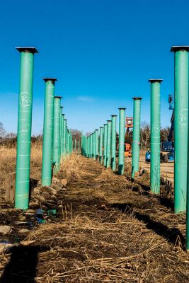 Shared-Use Path
One year after Acushnet-based builder D.W. White was contracted at $6.7 million by the Massachusetts Department of Transportation in February 2019 to build Phase 1b of the “Shared-Use Path”, trees have been cleared and pilings installed, setting the table for imminent construction of a wooden bridge over the marshlands in Mattapoisett. Photo by Ryan Feeney

