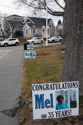 Melody Pacheco
On March 17 family, friends, and co-workers came out in force to beep and wave at retiring Mattapoisett Town Hall employee Melody Pacheco, who ended her 35-year career after serving in a variety of capacities, including assistant to the town administrator, for over a decade. While Pacheco looked on from the steps of Town Hall, all in attendance wished her a very happy retirement with cheers of “Thank You” and tears of gratitude. Photos by Mick Colageo
