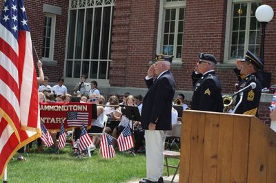 Memorial Day in Mattapoisett
Memorial Day in Mattapoisett was observed as it traditionally is, with ceremonies in front of the Mattapoisett Library followed by the parade march to Cushing Cemetery. This year’s guest speaker, Mattapoisett resident U.S. Army Sergeant Edward Sweeney, Jr. stirred the emotions of those in attendance with his speech about sacrifice and the American way of life. The Old Hammondtown School Band was impressive with its performance of several patriotic songs, and Representative William Straus, the selectmen, and
