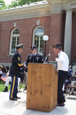 Memorial Day in Mattapoisett
Memorial Day in Mattapoisett was observed as it traditionally is, with ceremonies in front of the Mattapoisett Library followed by the parade march to Cushing Cemetery. This year’s guest speaker, Mattapoisett resident U.S. Army Sergeant Edward Sweeney, Jr. stirred the emotions of those in attendance with his speech about sacrifice and the American way of life. The Old Hammondtown School Band was impressive with its performance of several patriotic songs, and Representative William Straus, the selectmen, and
