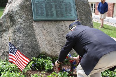 Memorial Day in Mattapoisett
Memorial Day in Mattapoisett was observed as it traditionally is, with ceremonies in front of the Mattapoisett Library followed by the parade march to Cushing Cemetery. This year’s guest speaker, Mattapoisett resident U.S. Army Sergeant Edward Sweeney, Jr. stirred the emotions of those in attendance with his speech about sacrifice and the American way of life. The Old Hammondtown School Band was impressive with its performance of several patriotic songs, and Representative William Straus, the selectmen, and
